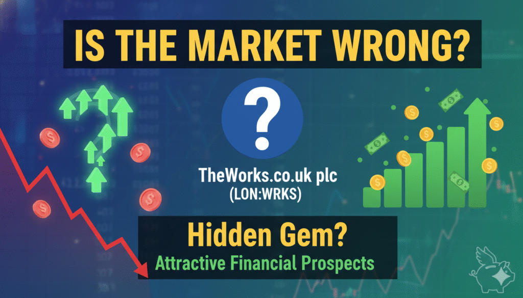 Stock chart of TheWorks.co.uk plc showing price trends and financial metrics overlay