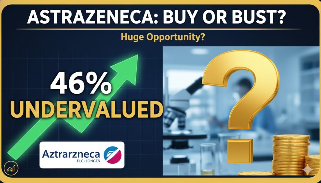 Graph illustrating AstraZeneca's stock price versus its estimated fair value, highlighting a 46% undervaluation gap.