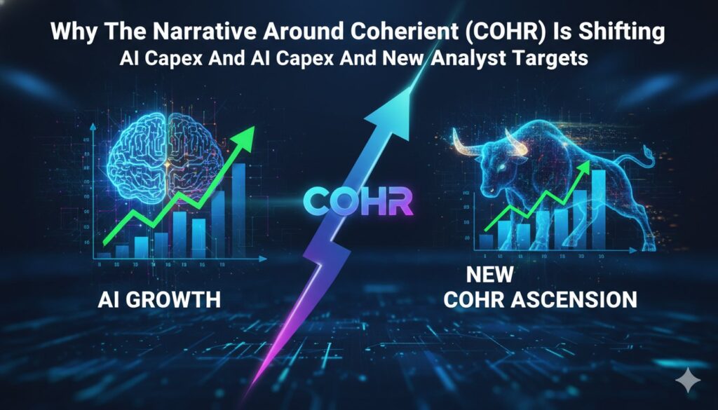 Stock chart showing upward trend for Coherent shares amid AI icons