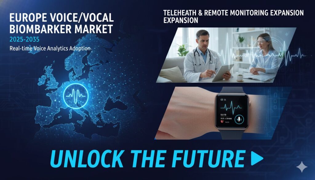 Line graph illustrating the projected growth of the Europe voice biomarker market from 2025 to 2035 with rising curve and key milestones.