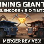 Logos of Glencore and Rio Tinto overlaid on mining landscape