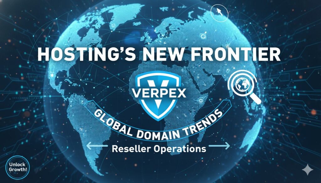 Map overlay with domain extensions highlighting global reseller hosting trends