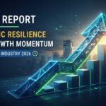 Modern construction site with cranes building a high-tech data center under clear skies, representing growth in the North American construction sector entering 2026.