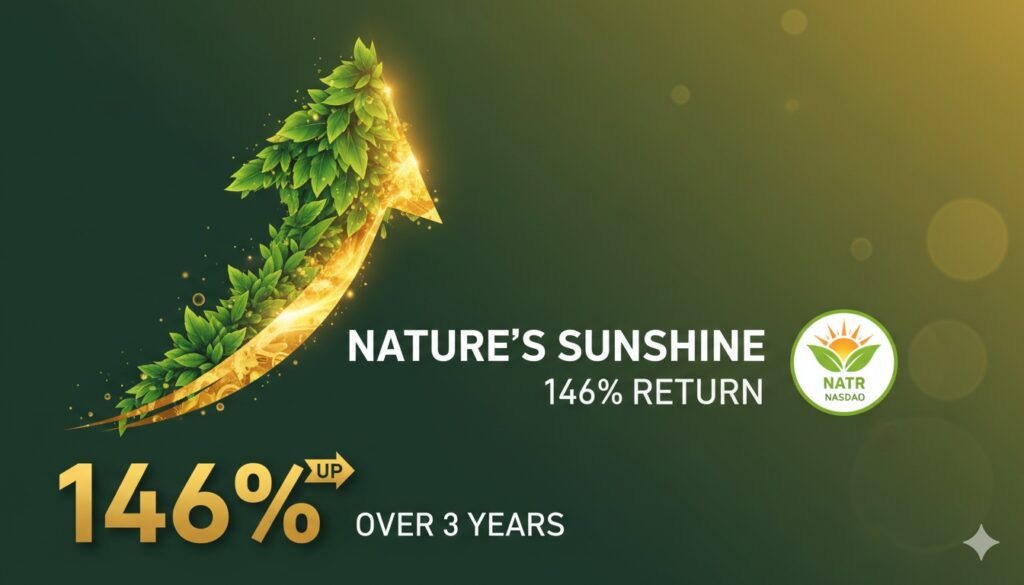 A line chart showing upward trend in stock price for Nature's Sunshine Products over three years