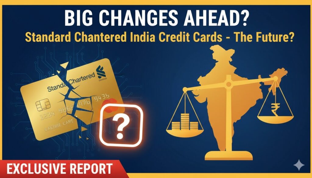 Standard Chartered bank building with credit card elements