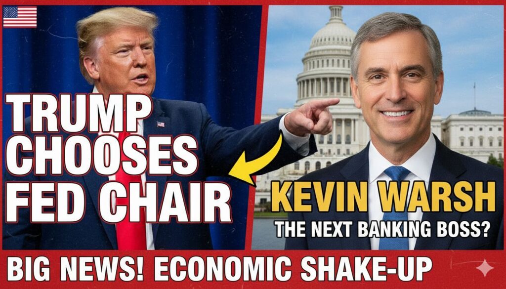 President Donald Trump announces Kevin Warsh as his nominee for the next Federal Reserve Chair during a public statement.