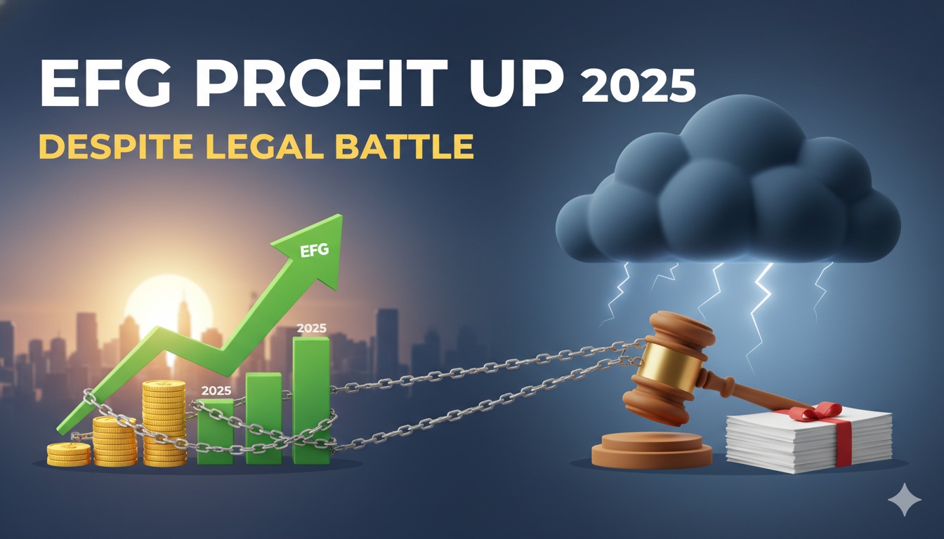 EFG International headquarters building in Zurich with financial charts overlay symbolizing profit growth in 2025