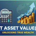 Illustration of Net Asset Value (NAV) calculation formula for mutual funds and ETFs showing assets minus liabilities divided by shares.