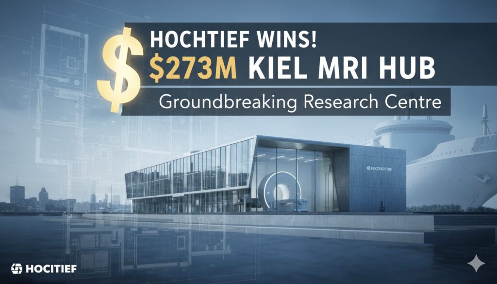 Modern architectural rendering of the new Max Rubner Institute research center building in Kiel, Germany, featuring contemporary design with large glass elements and sustainable features.