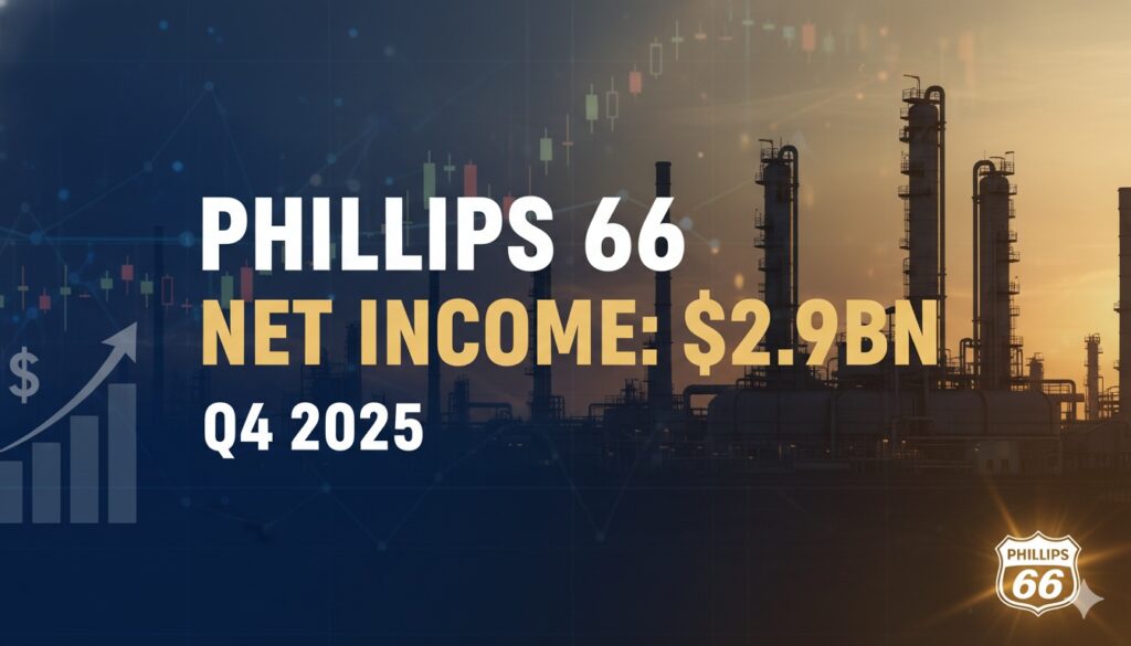 Aerial view of a Phillips 66 oil refinery with processing units and storage tanks under clear skies