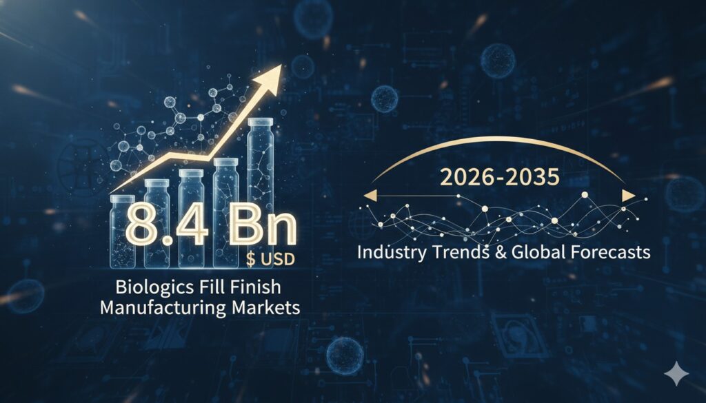 Global biologics fill-finish manufacturing market growth chart projecting from 2026 to 2035 reaching $8.4 billion