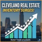 Aerial view of Cleveland Ohio skyline with residential neighborhoods showing increasing homes for sale signs in 2026 real estate market