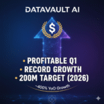 Datavault AI stock chart showing growth with revenue milestones and $200 million 2026 target announcement