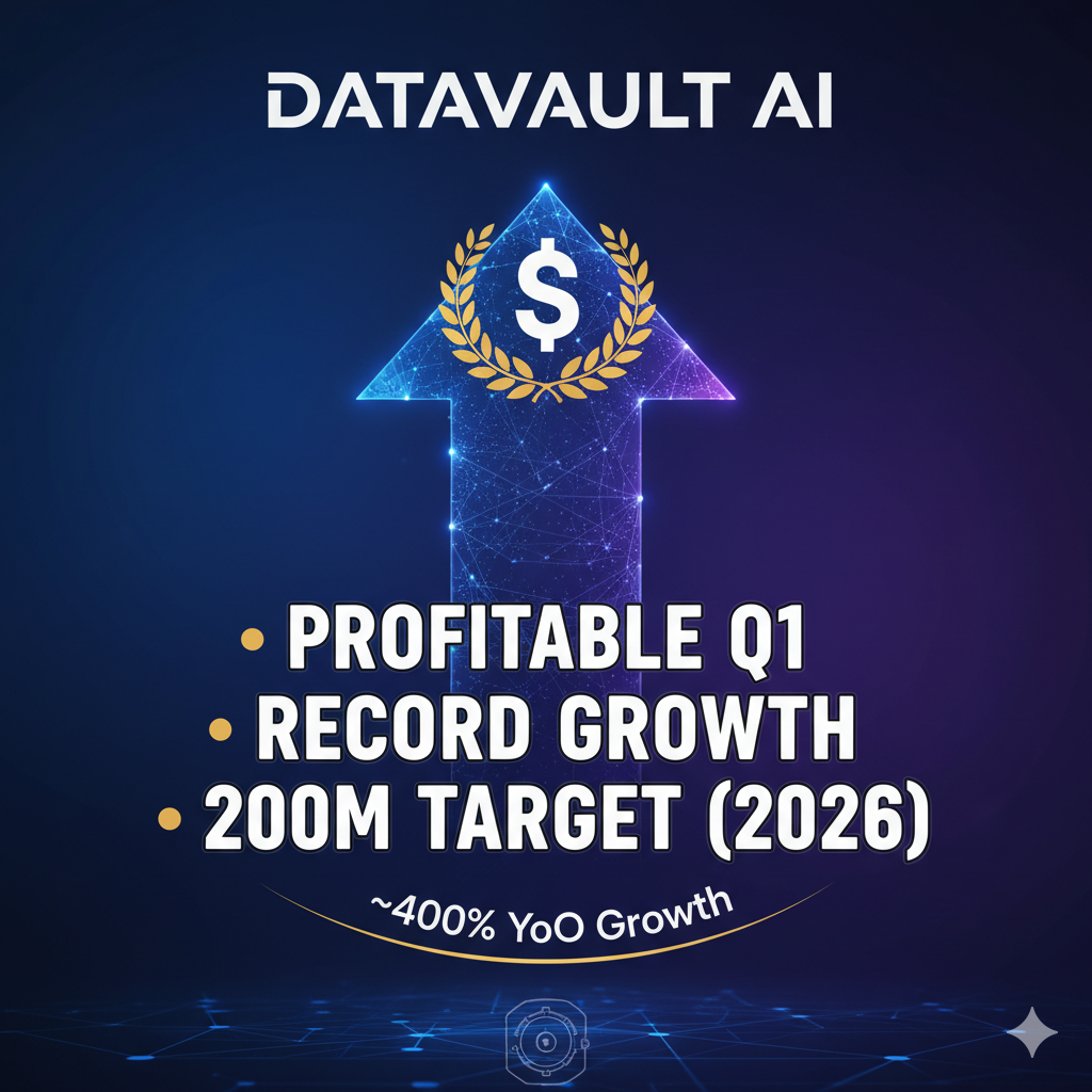 Datavault AI stock chart showing growth with revenue milestones and $200 million 2026 target announcement