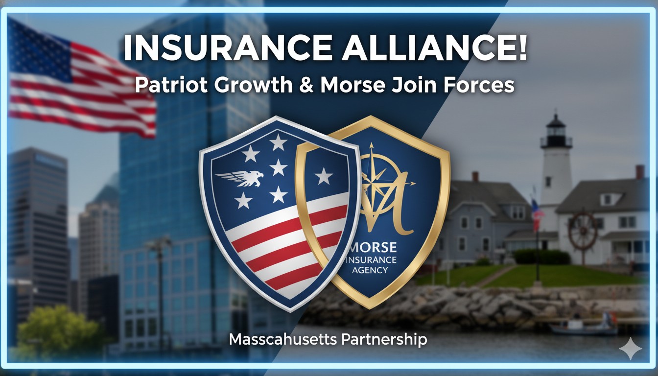 Professional handshake between insurance executives symbolizing strategic partnership between Patriot Growth Insurance Services and Morse Insurance Agency in Massachusetts