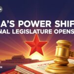 Chinese Premier Li Qiang delivering the government work report at the opening of the 14th National People's Congress fourth session in Beijing's Great Hall of the People.