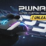 Ultra Custom Pro Symm 3 gaming mouse in black with symmetrical design and customizable shell covers displayed on a dark background